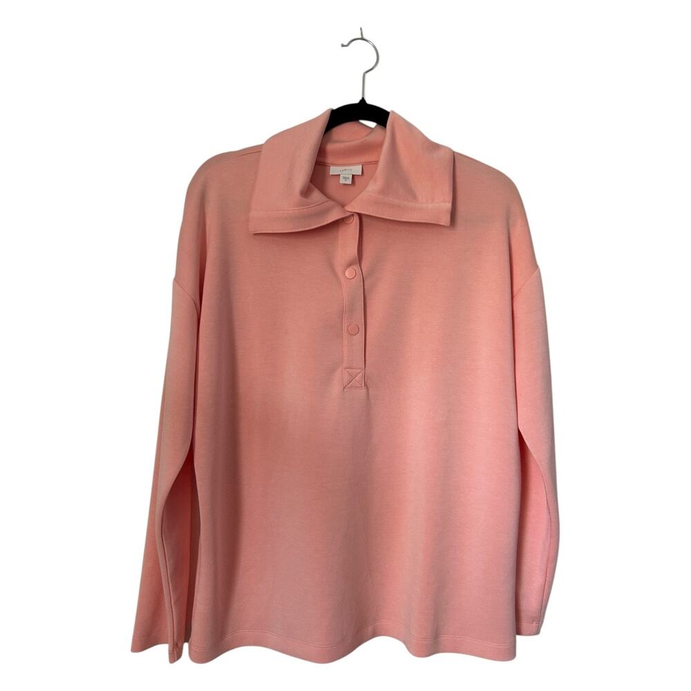 J Jill Fit Snap Front Tunic Womens Size M Pink Double Knit Pullover Athleisure